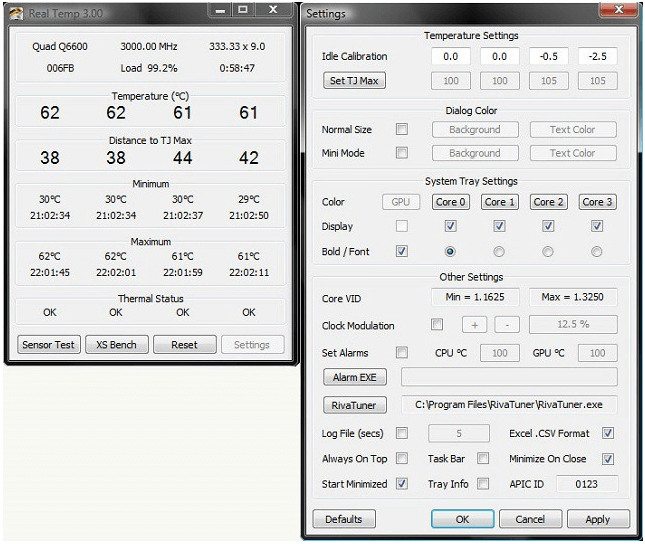 Real Temp - PC Temperature Monitor Tools