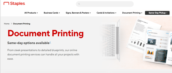 Staples Document Printing page