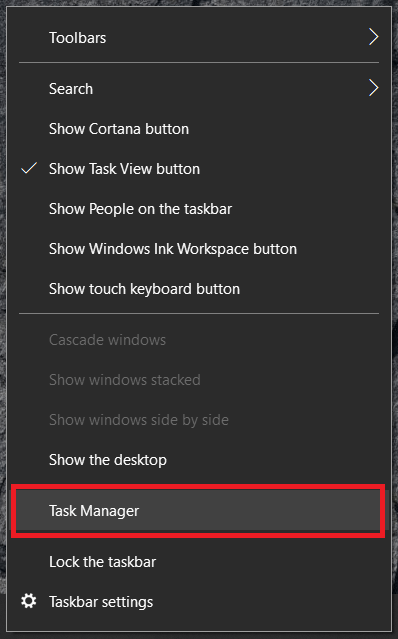Windows task bar menu