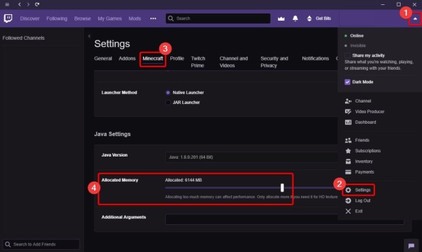 How to Allocate More RAM to Minecraft Server with Twitch Desktop App