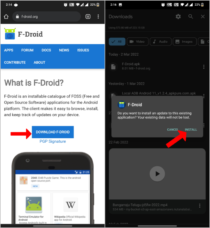 Installing Fdroid app on Android