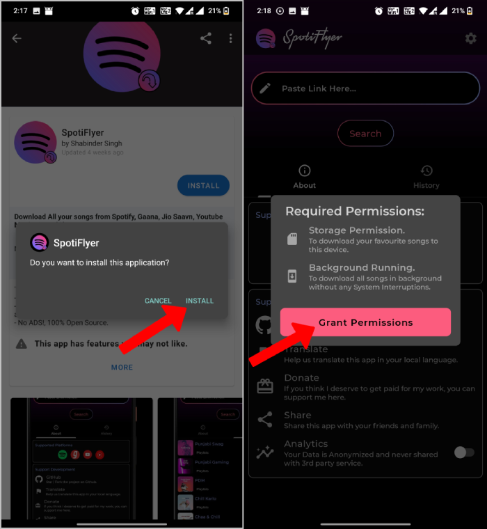 Installing and Granting Permission to SpotiFlyer app