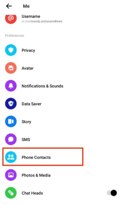 Scroll down until you see Phone Contacts option