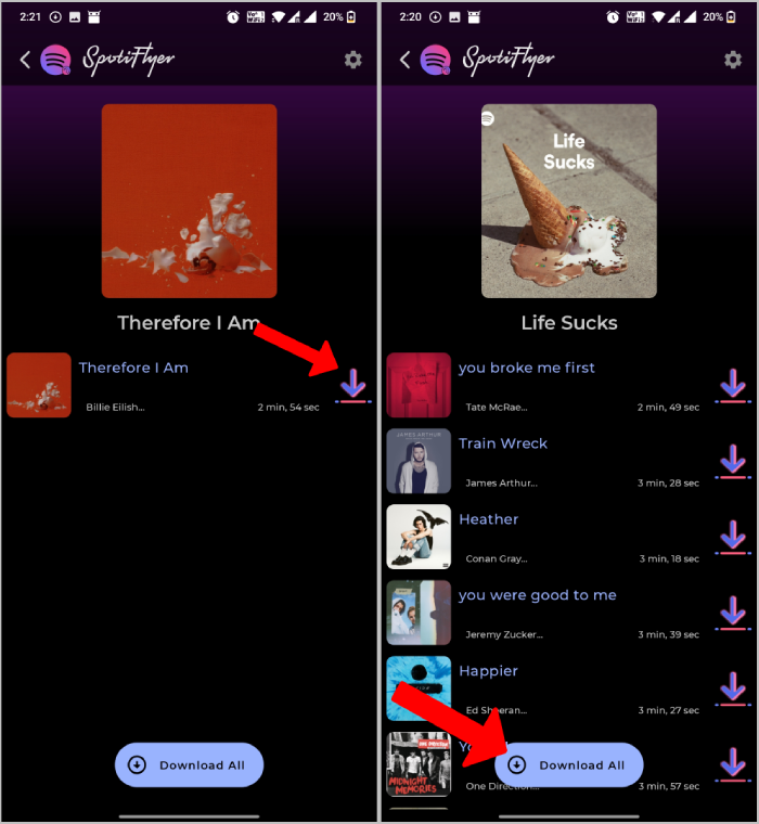 Downloading songs and playlists using SpotiFlyer app