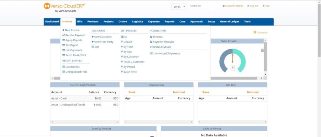 Versa Cloud ERP screenshot - 10 Best ERP Systems For Small Businesses On A Budget