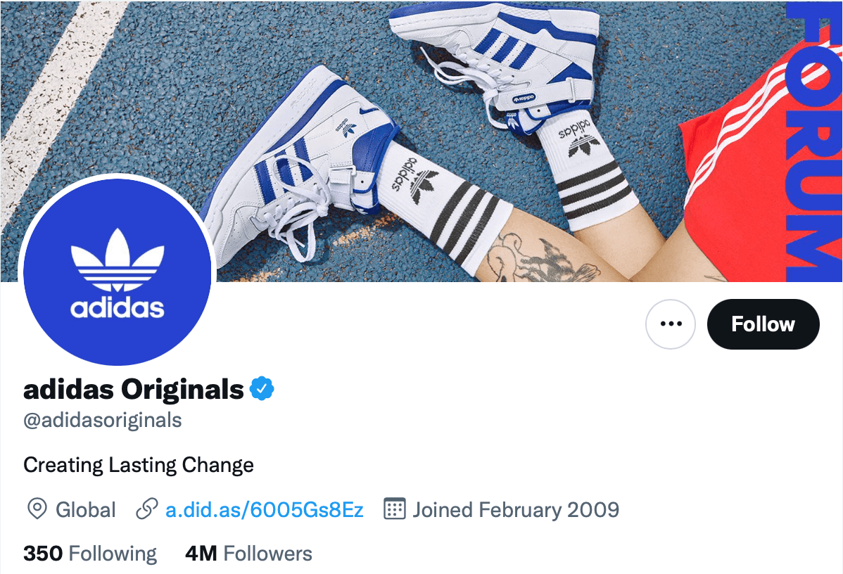 Adidas Originals twitter profile page