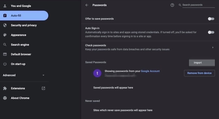 import passwords to Chrome